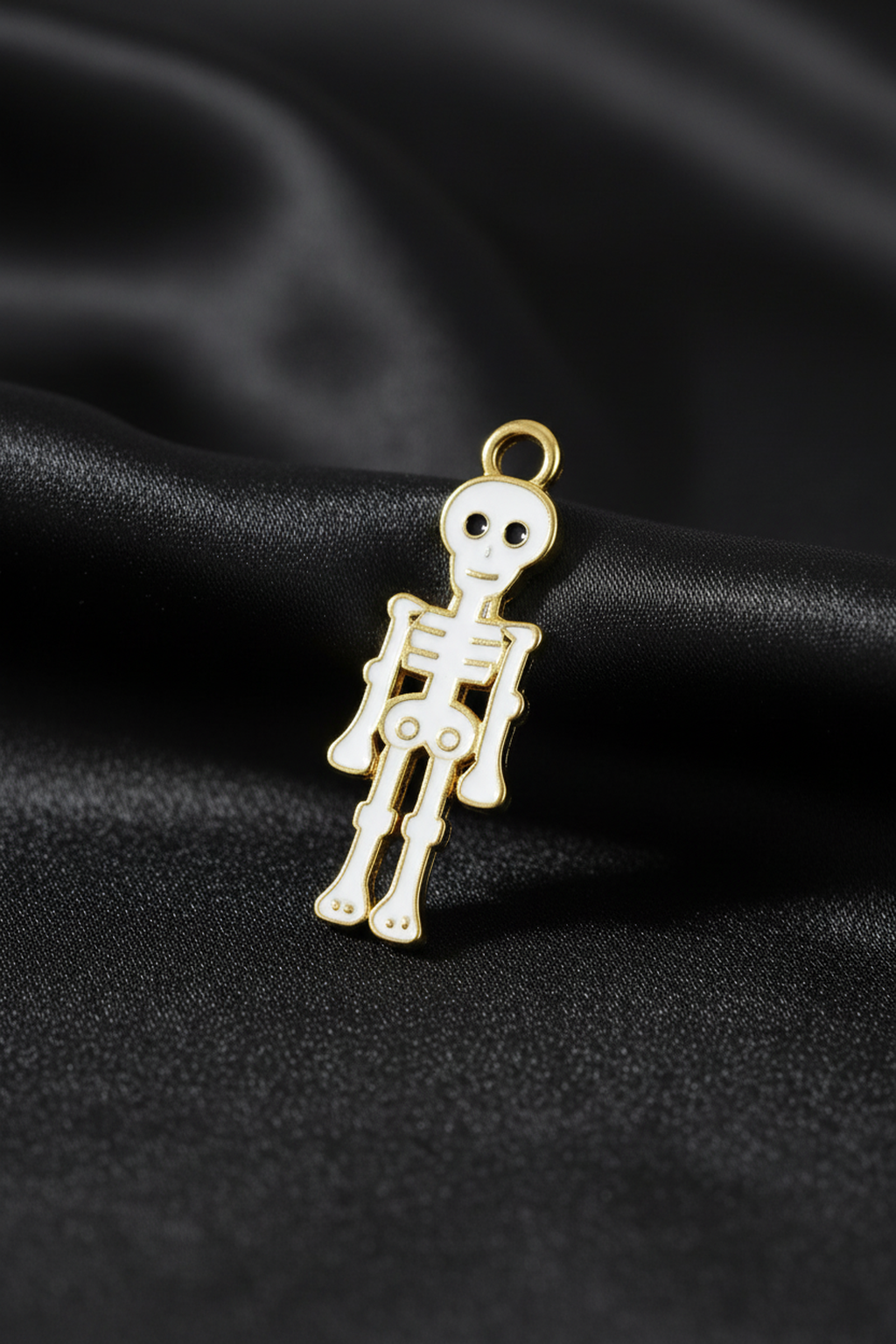 NAGNESHI Dainty Full Body Skeleton Enamel Charm – White & Gold Spooky Human Bone Pendant for Halloween Jewelry Making, DIY Necklaces & Gothic Earrings – Unique Horror Theme Craft Supplies