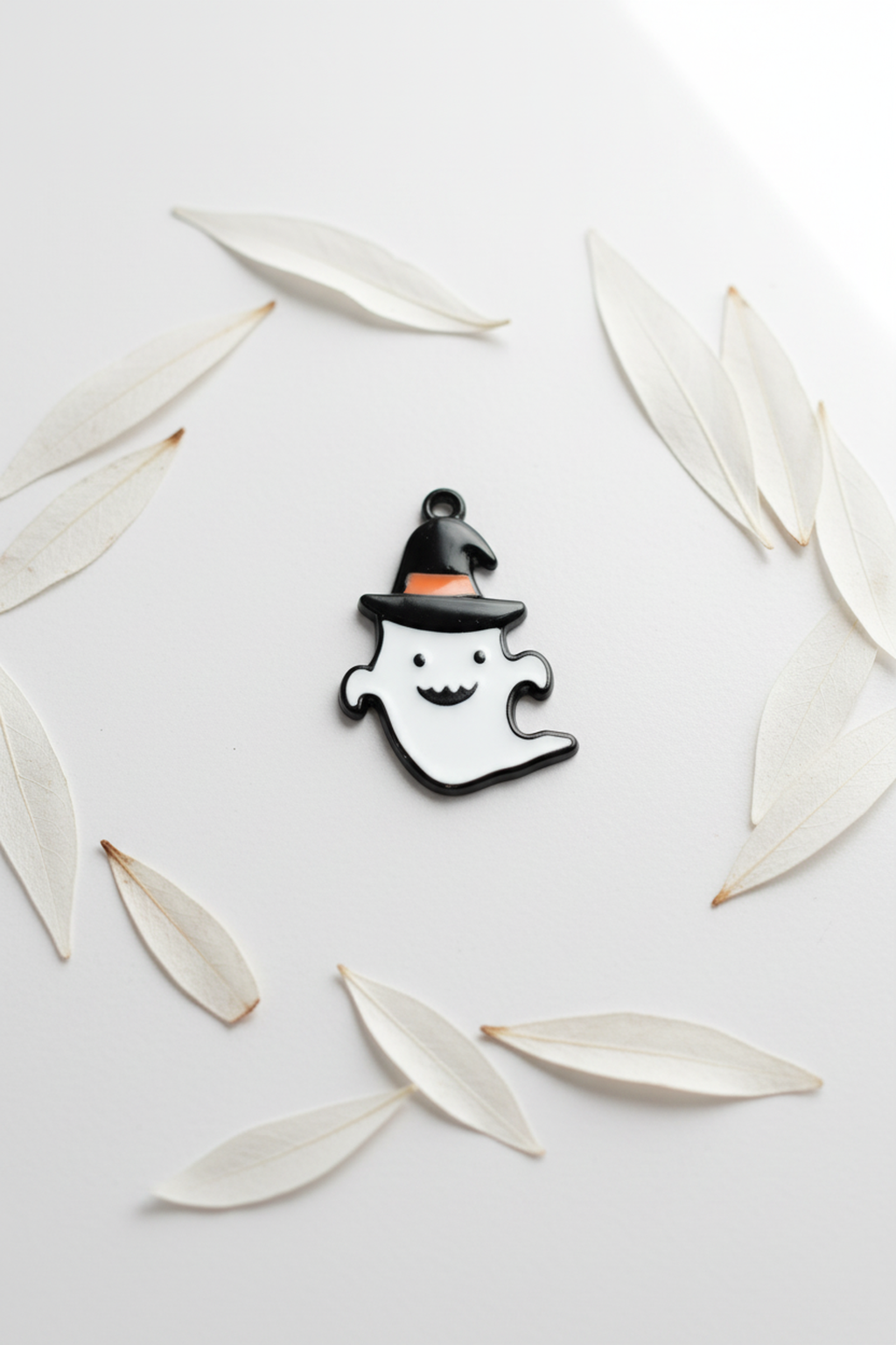 NAGNESHI Cute Smiling Ghost Enamel Charm – Happy Little Spooky Spirit Pendant for Jewelry Making – DIY Minimalist Halloween Supplies for Necklaces, Bracelets & Keychains