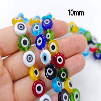 Evil Eye Lampwork Beads 10mm flat Glass Beads Loose Space Beads for DIY Jewelry Making Bracelet Necklace Supplies