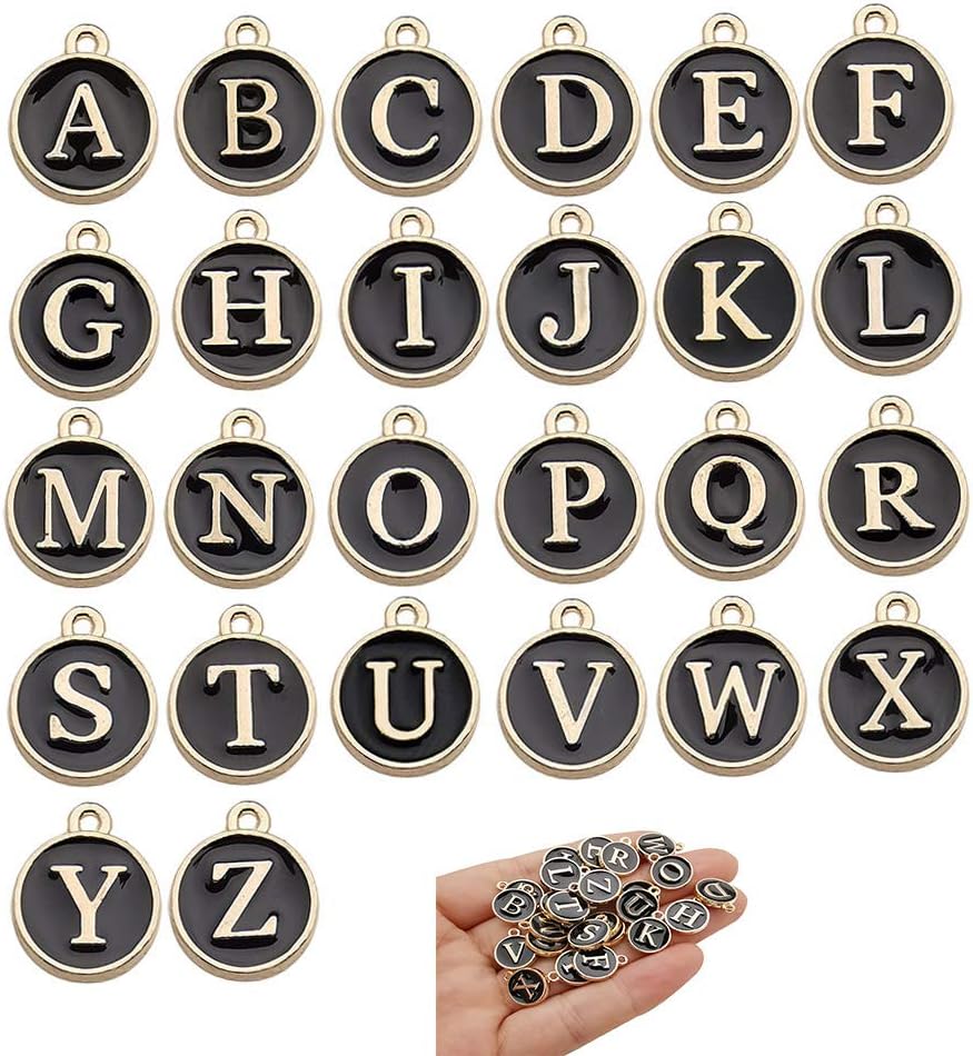 10pcs Black Cute Mixed Letter Beads Metal Letter Charms Enamel Initial Charms