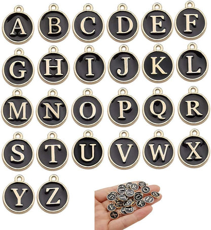 10pcs Black Cute Mixed Letter Beads Metal Letter Charms Enamel Initial Charms